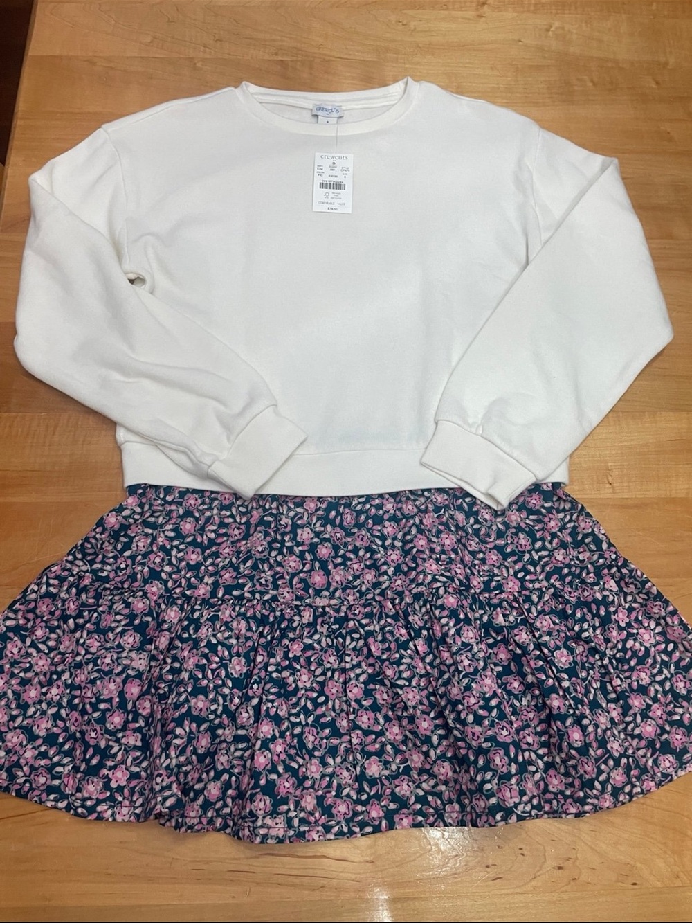 Crewcuts J.Crew Girls Mixed-Media Sweatshirt Dress Tiered Floral Pink White NWT